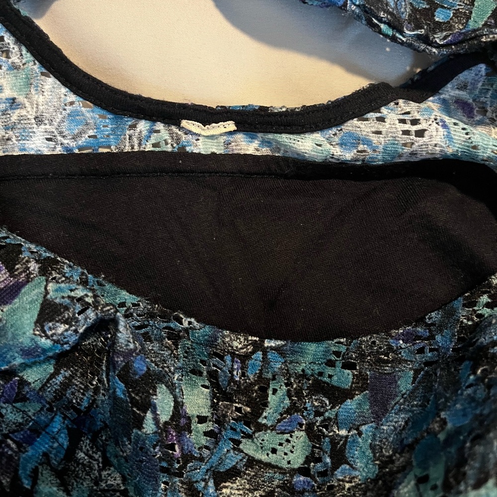 Free People Blue Teal and Black Sheath Dress with Flutter Cap Sleeves - Picture 4 of 4